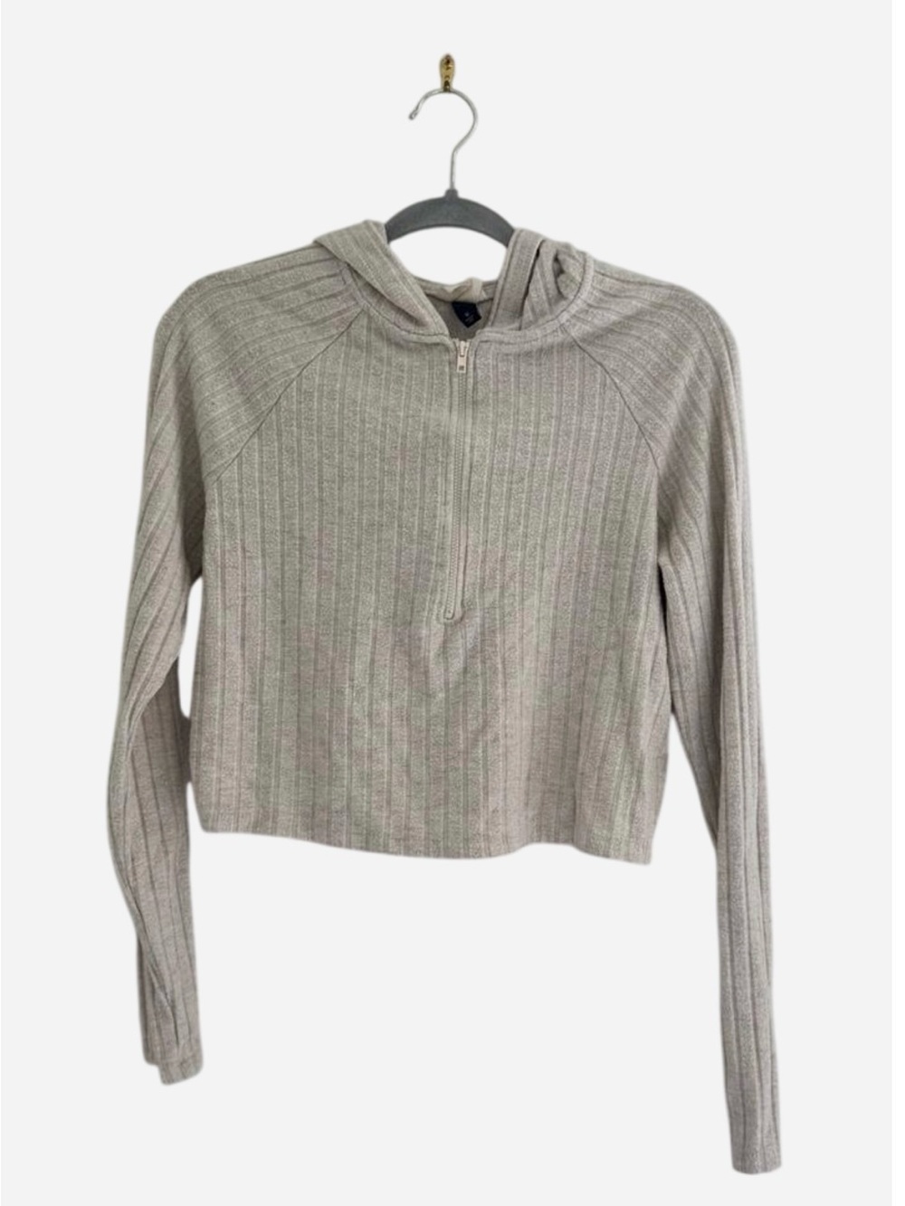 Universal Thread Ribbed Cropped Hoodie Sweater Oatmeal 
Beige Minimalist Neutral